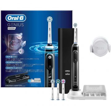 Periuta de dinti electrica Oral-B Genius 10000N, Bluetooth, 8800 oscilatii, 6 programe, 4 capete, Negru