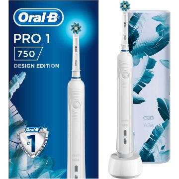 Periuta de dinti electrica Oral-B Pro 1 750 Design Edition, 1 program, 1 capat, Trusa de calatorie, Alb