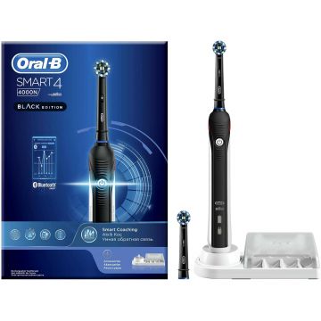 Periuta de dinti electrica Oral-B Smart 4 4000N Cross Action, Bluetooth, 3 programe, 2 capete, Negru