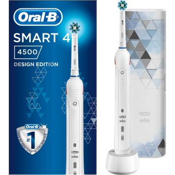 Periuta de dinti electrica Oral-B Smart 4 4500 Design Edition, Bluetooth, 3 programe, 1 capat, Trusa de calatorie, Alb
