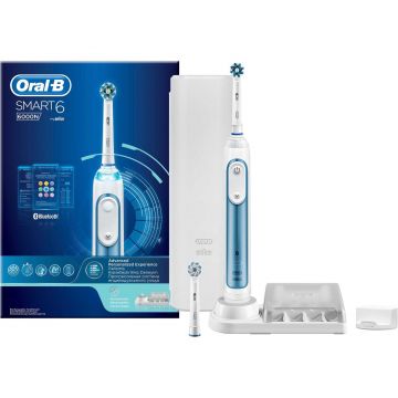 Periuta de dinti electrica Oral-B Smart 6 6000N, Bluetooth, 8800 oscilatii, 5 programe, 2 capete, Alb/Albastru