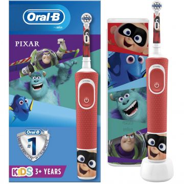 Periuta de dinti electrica pentru copii Oral-B Vitality Pixar, 2 programe, 1 capat, Trusa de calatorie, Rosu