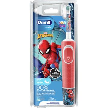 Periuta de dinti electrica pentru copii Oral-B Vitality Spiderman 80359072, Curatare 2D, 1 capat, 2 programe, 4 stickere, Rosu