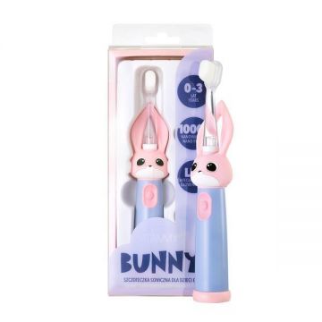 Periuta de dinti electrica Vitammy Bunny Pink, pentru copii 0-3 ani, cu lumina LED si efecte sonore, 24.000 de miscari sonice/min, 2 programe de periaj, fibre nano