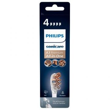 Rezerve Philips Sonicare A3 Premium All in One HX9094/10, pachet de 4 capete de periere standard, sincronizarea modurilor BrushSync, Alb