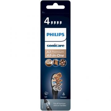 Rezerve Philips Sonicare A3 Premium All in One HX9094/11, pachet de 4 capete de periere standard, sincronizarea modurilor BrushSync, Negru