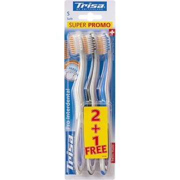 Pachet Periute de dinti Pro Interdental Promo Soft 2+1 Gratuit, 3 periute, Trisa