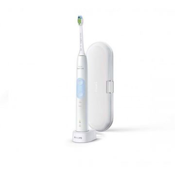 Philips Periuta de dinti sonica electrica Philips Sonicare ProtectiveClean HX6839/28, 62000 miscari/minut, 2 moduri de curatare, 2 intensitati, senzor presiune, functie BrushSync, 1 cap de periere, toc de transport, Alb si albastru deschis