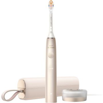 Philips Periuta electrica sonica Philips Prestige 9900 HX9992/11, 62000 miscari/minut, tehnologie SenseIQ, aplicatie Sonicare cu inteligenta artificiala, wireless Bluetooth, senzori integrati, 5 moduri personalizabile, 1 cap de periere, Champagne