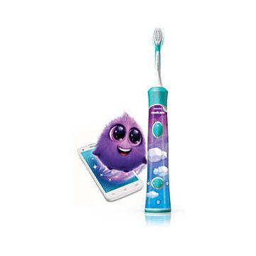 Philips Philips Periuta de dinti Philips Sonicare Kids HX6322/04, Bluetooth, 2 moduri, 2 capete de periere, Numar de miscari/minut 62000, Alb/Albastru