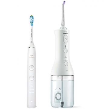 Philips Set irigator Power Flosser si periuta de dinti Philips Sonicare DiamondClean 9000, HX3866/41, alb