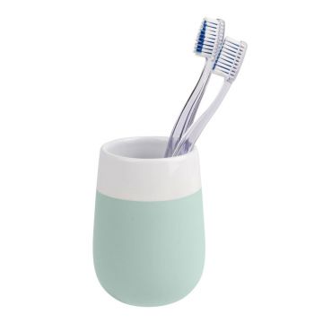 Recipient din ceramică pentru periuțele de dinți Wenko Matta, verde mentă - alb