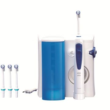 Irigator bucal Oral-B OxyJet MD20, 8800 oscilatii, 3 programe, 4 capete, Alb/Albastru