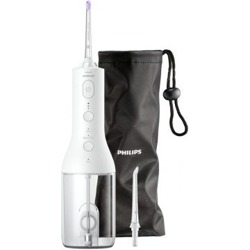 Irigator bucal Philips Sonicare Power Flosser 3000 HX3806/31, Tehnologie QuadStream, 2 moduri de curatare, 3 intensitati, Alb