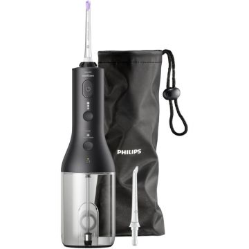 Irigator bucal Philips Sonicare Power Flosser 3000 HX3806/33, Tehnologie QuadStream, 2 moduri de curatare, 3 intensitati, Negru