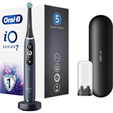 Periuta de dinti electrica Oral-B iO7, Tehnologie Magnetica si Micro-Vibratii, Display LED, Timer vizibil, 5 moduri, 1 capat, Suport rezerve, Trusa de calatorie, Negru