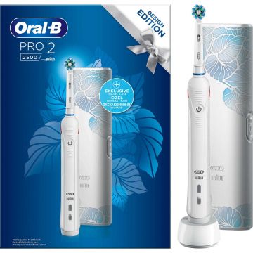 Periuta de dinti electrica Oral-B Pro 2 2500 Design Edition, 8800 oscilatii, 2 programe, 1 capat, Trusa de calatorie, Alb