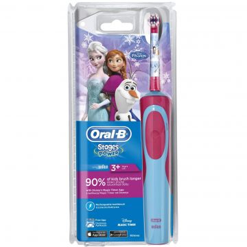 Periuta de dinti electrica pentru copii Oral-B D12 MT Stages Power Frozen, 7600 oscilatii, 1 program, 1 capat, Roz/Albastru