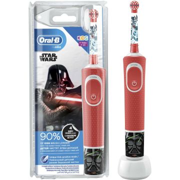 Periuta de dinti electrica pentru copii Oral-B Vitality D100.413.2K Star Wars, 7600 oscilatii, 2 programe, 1 capat, 4 stickere, Rosu