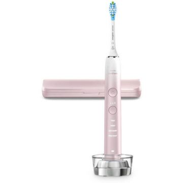 Periuta de dinti electrica Philips Sonicare Diamondclean Seria 9000 HX9911/84, 62000 miscari/minut, 4 programe, 3 nivele de intensitate, senzor presiune, aplicatie Sonicare, toc transport, Roz