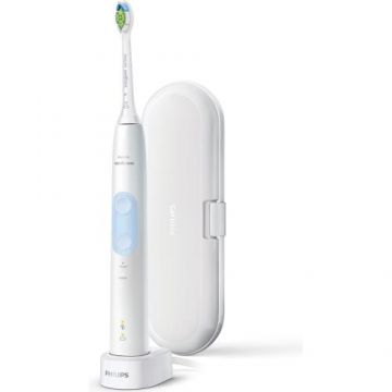 Periuta de dinti sonica electrica Philips Sonicare ProtectiveClean HX6839/28, 62000 miscari/minut, 2 moduri de curatare, 2 intensitati, senzor presiune, functie BrushSync, 1 cap de periere, toc de transport, Alb si albastru deschis