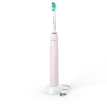 Periuta de dinti sonica electrica Philips Sonicare Seria 2100 HX3651/11, 31000 miscari/minut, Cronometru Quadpacer si SmarTimer, Design ergonomic subţire, 1 capat de periere, Roz