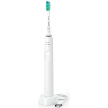 Periuta de dinti sonica electrica Philips Sonicare Seria 2100 HX3651/13, 31000 miscari/minut, Cronometru Quadpacer si SmarTimer, Design ergonomic subţire, 1 capat de periere, Alb