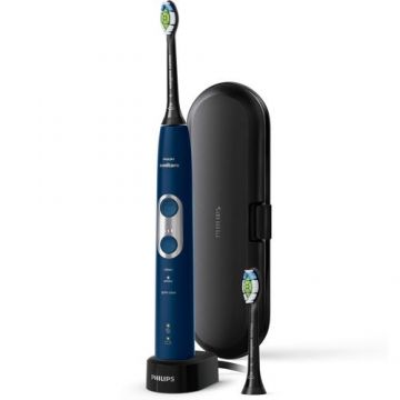 Periuta electrica sonica Philips Sonicare ProtectiveClean 6100 HX6871/47, 62000 miscari/minut, 3 moduri de curatare, 3 intensitati, senzor presiune, functie BrushSync, 2 capete de periere, toc de transport (Albastru)