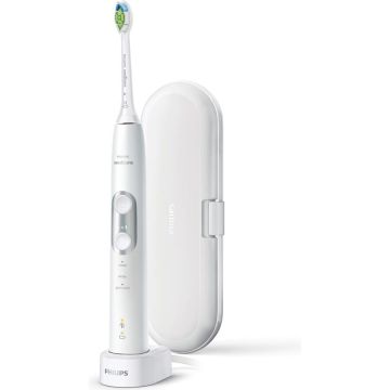 Philips Periuta de dinti electrica Philips Sonicare ProtectiveClean HX6877/28, 62000 miscari/minut, 3 moduri de curatare, 3 intensitati, senzor presiune, 2 functii BrushSync, 1 cap de periere, toc de transport, Alb cu argintiu