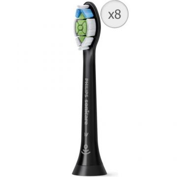 Rezerve Philips Sonicare Optimal White HX6068/13, pachet de 8 capete de periere standard, sincronizarea modurilor BrushSync (Negru)