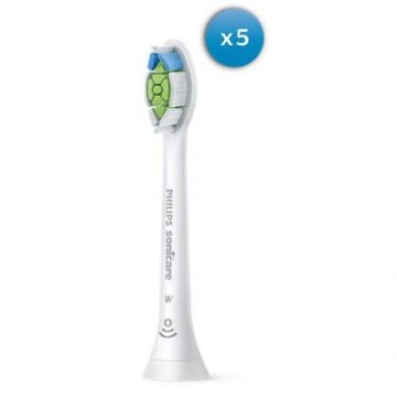 Rezerve Philips Sonicare W2 Optimal White HX6065/10, pachet de 5 capete de periere standard, click-on, sincronizarea modurilor BrushSync, alb