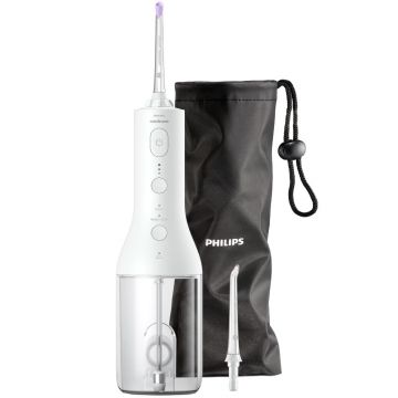 Irigator bucal Philips Sonicare Power Flosser 3000, 2 capete, 2 moduri de curatare, alb