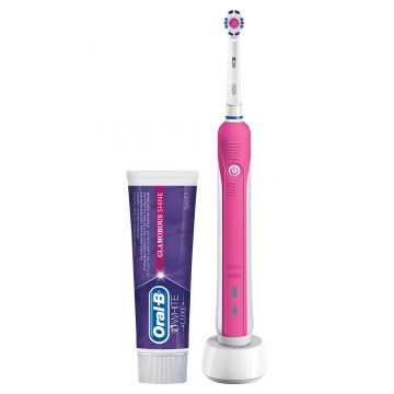 Periuta de dinti electrica Oral-B Pro 750, 8800 oscilatii/minut, Timer, Roz/Alb