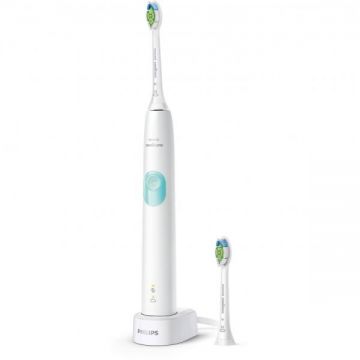 Philips Periuta electrica de dinti Philips Sonicare ProtectiveClean 4300 HX6807/51, 62000 miscari/minut, 1 mod de curatare, 2 intensitati, senzor presiune integrat, functie BrushSync, 2 capete de periere, Alb