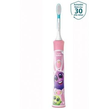 Periuta electrica pentru copii Philips Sonicare Kids HX6352/42, Bluetooth® incorporat, 2 moduri, 2 capete de periere, 62000 miscari/minut (Roz)