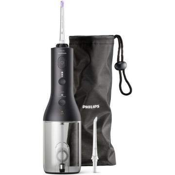 Philips Aparat de curatare interdentara Philips Sonicare Power Flosser HX3826/33, tehnologie QuadStream, 2 capete de curatare, 2 moduri de curatare, 3 niveluri de intensitate, husa, Negru