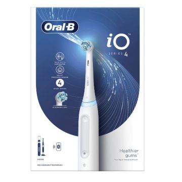 Periuta de dinti electrica Oral-B iO 4 cu Tehnologie Magnetica si Micro-Vibratii, Senzor de presiune Smart, 4 moduri, 1 capat, Trusa de calatorie, Alb