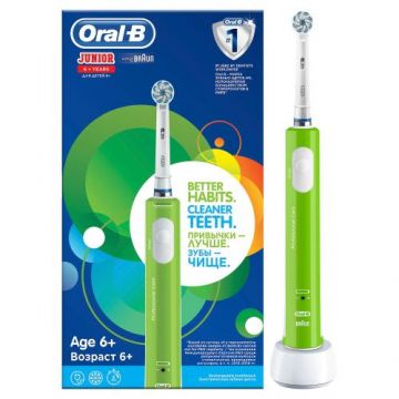 Periuta de dinti electrica Oral B Junior pentru copii, 20000 pulsatii/min, 8800 ocilatii/min, Curatare 3D, 1 program, 1 capat (Verde)