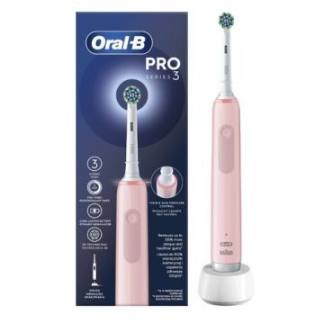 Periuta de dinti electrica Oral-B Pro Series 3, 8800 oscilatii/min, 3 programe, 1 capat inclus (Roz/Alb)