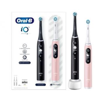 Periute de dinti electrice Oral-B iO6, 5 moduri periaj, Timer, Senzor presiune Smart (Negru/Roz)