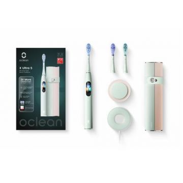 Set periuta de dinti smart sonica Oclean X Ultra, Motor Maglev 3.0 TurboClean, Smart Touch Screen, Periaj cu navigare AI, Notificare periaj incomplet, 84.000 RPM, Wi-Fi+Bluetooth, Autonomie 40 zile (Verde)