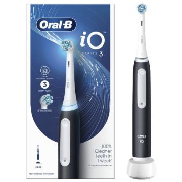 BRAUN Periuta de dinti electrica Braun Oral-B iO3, 3 moduri periaj, Senzor presiune smart, 1 capat inclus, Negru Mat