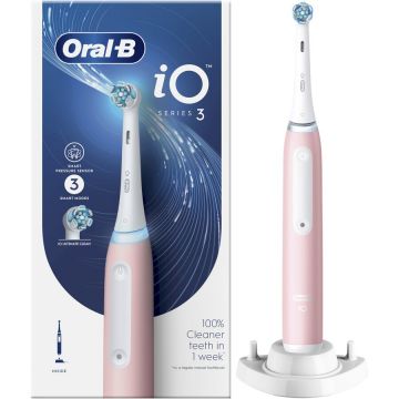 BRAUN Periuta de dinti electrica Oral-B iO3 cu Tehnologie Magnetica si Micro-Vibratii, Senzor de presiune Smart, 3 moduri, 1 capat, Roz