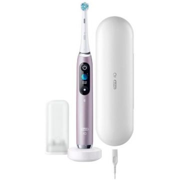 BRAUN Periuta de dinti electrica Oral-B iO9, Tehnologie Magnetica, Micro-Vibratii, Inteligenta artificiala, Display led, Senzor de presiune Smart, Timer, 7 moduri, 1 capat, Suport rezerve, Incarcator magnetic, Trusa de calatorie cu incarcator, Roz