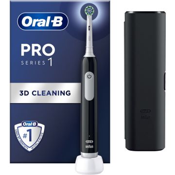 BRAUN Periuta de dinti electrica Oral-B Pro 1, Curatare 3D, 3 programe, 1 capat de periaj, trusa de calatorie, Negru