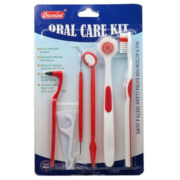 Kit Igiena Orala, Oramint, pentru Curatare Dinti si Limba, din 8 Piese, pentru Profilaxie, Culoare Rosie