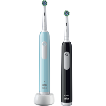 Oral-b Set 2 x Periuta de dinti electrica Oral-B Pro Series 1, Curatare 3D, 3 moduri periaj, Timer, Senzor de presiune, 2 capete incluse, Negru/Albastru
