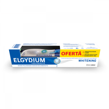 Pachet Pasta de dinti pentru albire 75ml + Periuta de dinti M Whitening, Elgydium