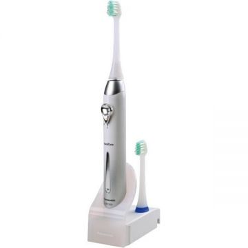 Panasonic Periuta electrica de dinti; tehnologie SONIC VIBRATION; 26000 rot/min; echipat cu 2 perii; autonomie 40min; stand de incarcare; culoare silver