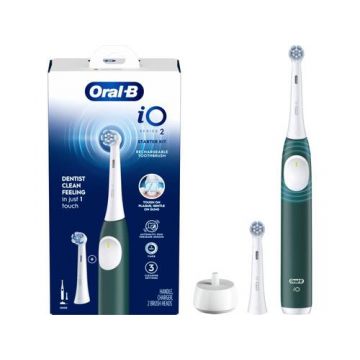 Periuta de dinti electrica Oral-B iO2, 3 moduri periaj, 2 capete incluse, Senzor de presiune (Verde)